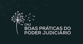 Imagem com fundo azul escuro e a escrita "CNJ - Boas Práticas do Poder Judiciário" em cor branco...