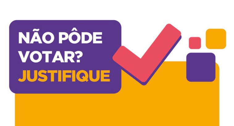 Imagem ilustrativa "Não pôde votar? Justifique" escrita dentro de um quadrado roxo ao canto esqu...