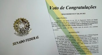Senador concede Voto de Congratulações ao TRE-MS Imagem do voto de congratulação em documento