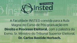Ministro do TSE vem à Capital para aula magna aberta ao público Imagem com fundo verde nas letras de mesma cor com os dizeres sobre a aula inaugural do curso de...