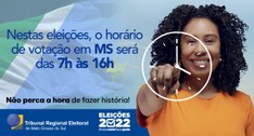 #PraCegoVer: na imagem consta a informação da alteração do horário de votação em Mato Grosso do ...