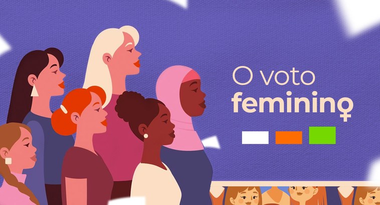 Card com imagem e mulheres de perfil de diversas etnias com fundo roxo. À direita a inscrição: O...