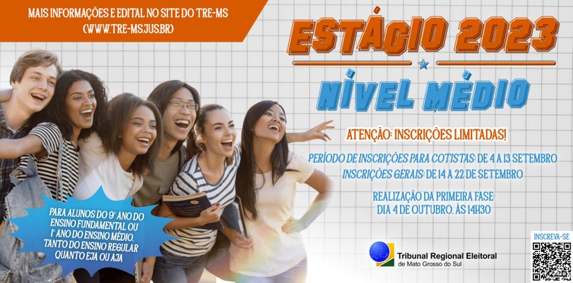 TRE-MS abre inscrições para estágio de ensino médio Provas acontecem no dia 4 de outubro