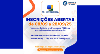 TRE-MS abrirá inscrições para estágio de nível superior Interessados deverão realizar o cadastro entre os dias 8 e 28 de setembro pela Internet