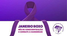 Imagem alusiva à Campanha Janeiro Roxo com post retangular metade em roxo (parte superior) e met...