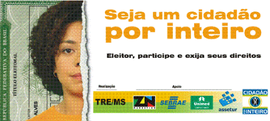 Anúncio para ônibus da Campanha Institucional Cidadão por Inteiro, retratado com a metade do ros...