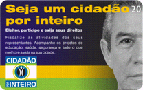 Cartão Telefônico da Campanha Institucional Cidadão por Inteiro, com metade do rosto de um senho...
