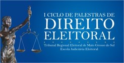 Logomarca do I Ciclo de Palestras de Direito Eleitoral com a Deusa de Justiça.